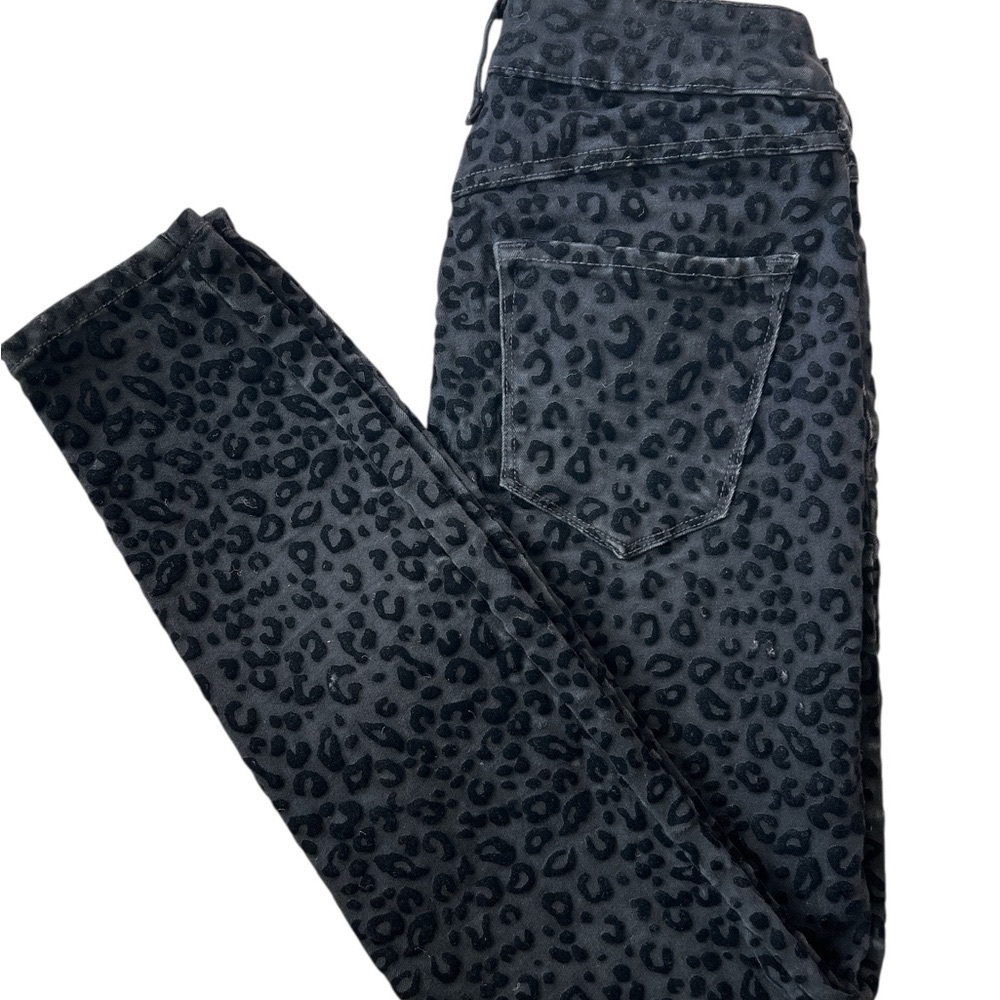 Textured Velvet Leopard Print Rewash Black Skinny Jeans